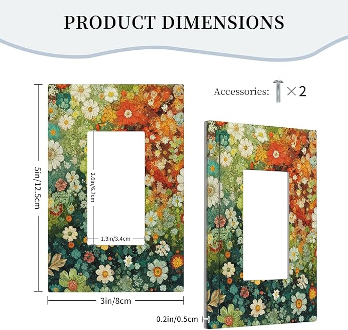 Light Switch Cover Plate Colorful Flowers Green Plants Meadow Floral 1 Gang Outlet Covers Single Rocker Decorative Switch plates Electrical Wall Plates GFCI Receptacle for Bathroom Bedroom