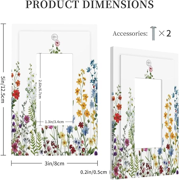 Outlet Covers Colorful Wildflowers Plants Flowers on White Background 1 Gang Light Switch Cover Plate Single Rocker Switch plate Covers Decorative Wall Plates Electrical GFCI Receptacle for Home Decor