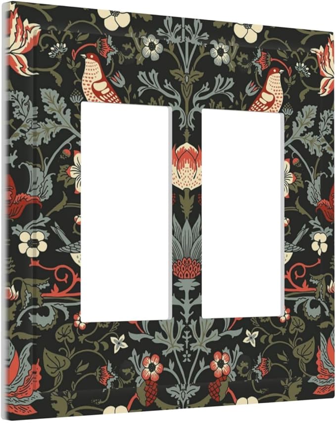 Vintage Birds Berries Mid Century Floral Flower Decorative Outlet Covers 2 Gang Double GFCI Rocker Electrical Wall Panels Light Switch Cover Plate for Bedroom Living Room Decor