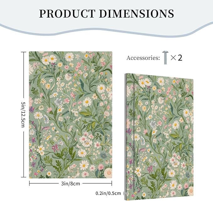 Decorative Blank Wall Plate with Vintage Wildflowers & Daisies on Light Green Background Design Single Gang No Device Outlet Covers 1 Gang Light Switch Covers
