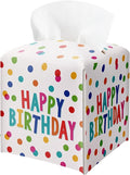 Leather Tissue Box Cover Holder, Watercolor Polka Dots Tissue Box Cover Square with Belt Bottom, Birthday Gifts Idea, Birthday Party Bathroom, Home Office Car Decorations