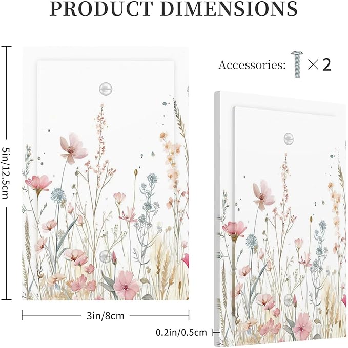 Watercolor Wildflower Pink Flower Plant Floral Light Switch Cover Plate 1 Gang No Device Blank Electrical Wall Plates Faceplate Decorative Switch Plate for Bedroom Living Room Decor