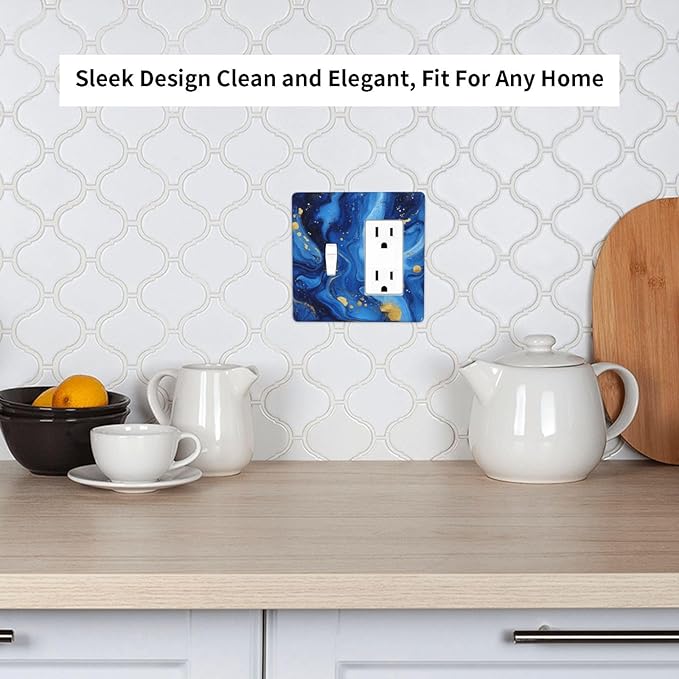 Light Switch Cover Plate Navy Blue Gold Marble Abstract Luxury 2 Gang Toggle Rocker Combo Wall Plates Decorative Switch Plates and Outlet Covers Socket Cover for Bathroom Home Decor