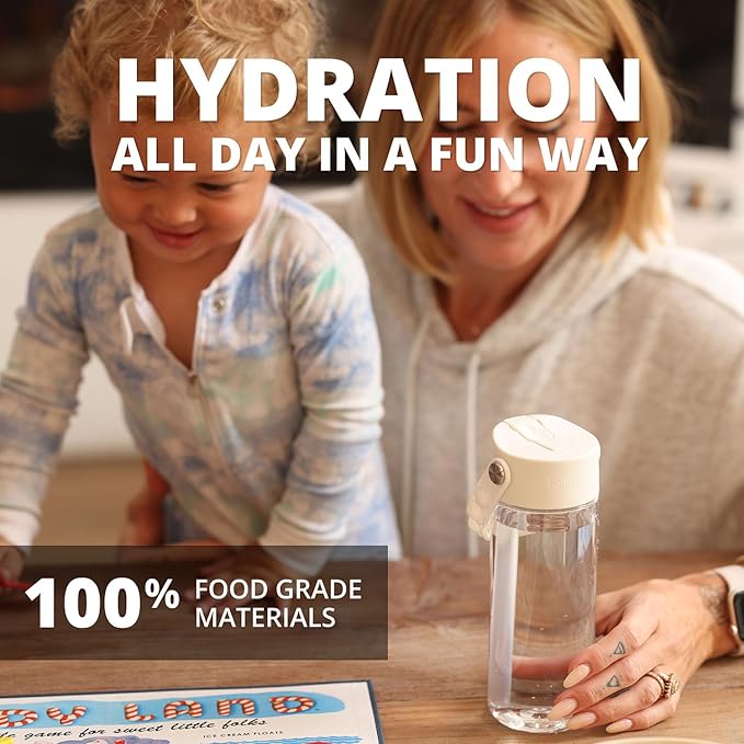 Elemental Water Bottles for Kids - Splash Kids Water Bottle for School with Pop-it Handle - BPA Free Tritan Plastic Water Bottle with Straw Leak Proof when Spout is Closed - Clear - 18oz