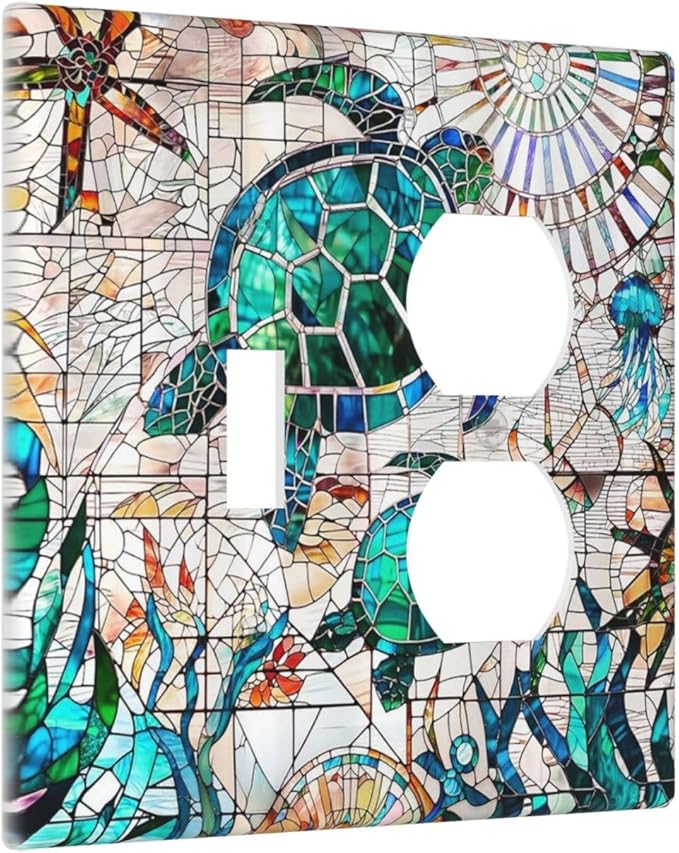 Nautical Ocean Beach Green/Blue Sea Turtles 2-Gang 1-Toggle 1-Duplex Device Combination Wallplate Hawaiian Marine Animals One Toggle Switch and One Duplex Receptacle Outlet Combo Light Switch Cover