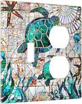 Nautical Ocean Beach Green/Blue Sea Turtles 2-Gang 1-Toggle 1-Duplex Device Combination Wallplate Hawaiian Marine Animals One Toggle Switch and One Duplex Receptacle Outlet Combo Light Switch Cover