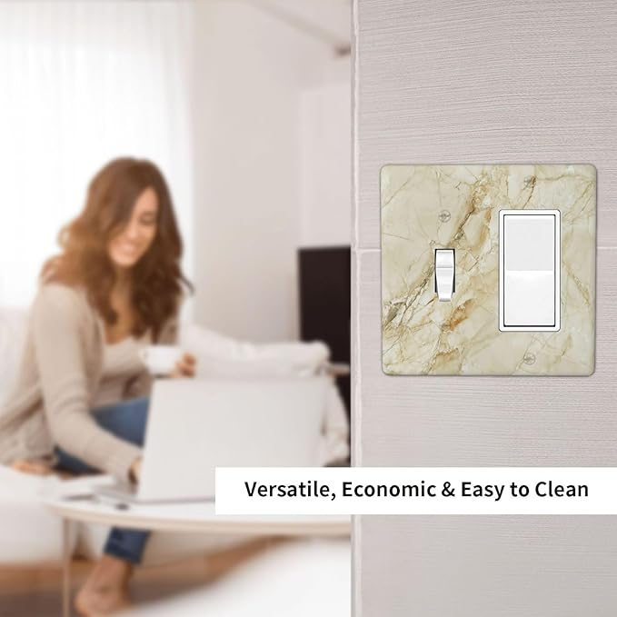 Light Switch Cover Plate Creamy Beige Marble Abstract Minimalism 2 Gang Toggle Rocker Combo Wall Plates Decorative Switch Plates and Outlet Covers Socket Cover for Bathroom Home Decor