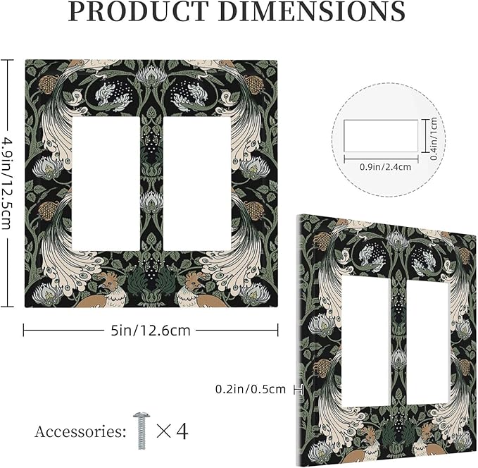 Decorative Outlet Covers William Morris Vintage Floral Plants And Birds 2 Gang Double GFCI Rocker Electrical Wall Panels Light Switch Cover Plate for Bedroom Home Decor