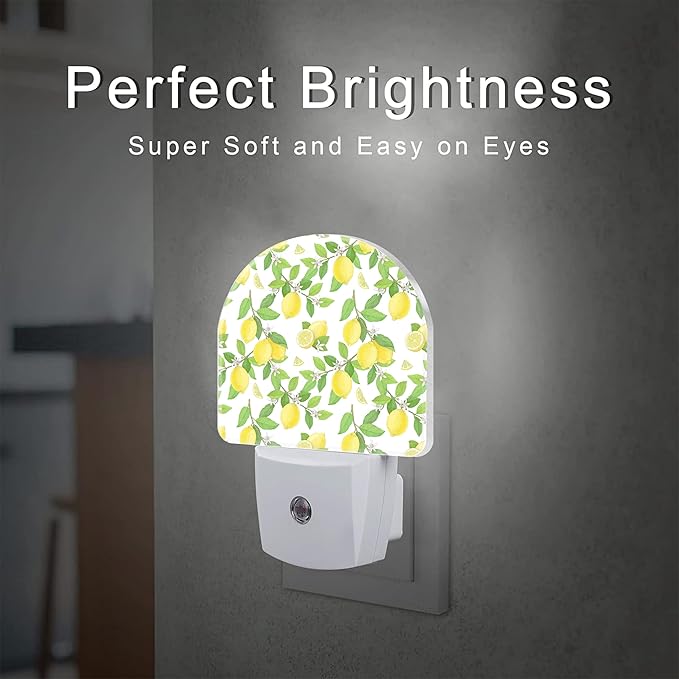 Lemon and Flowers Night Light for Kids,Lemon Fruits and Floral Tree Plug in Night Light with Dusk to Dawn Sensor, 0.5w Energy Saving Nightlight for Hallway Stairway Kitchen Bedroom