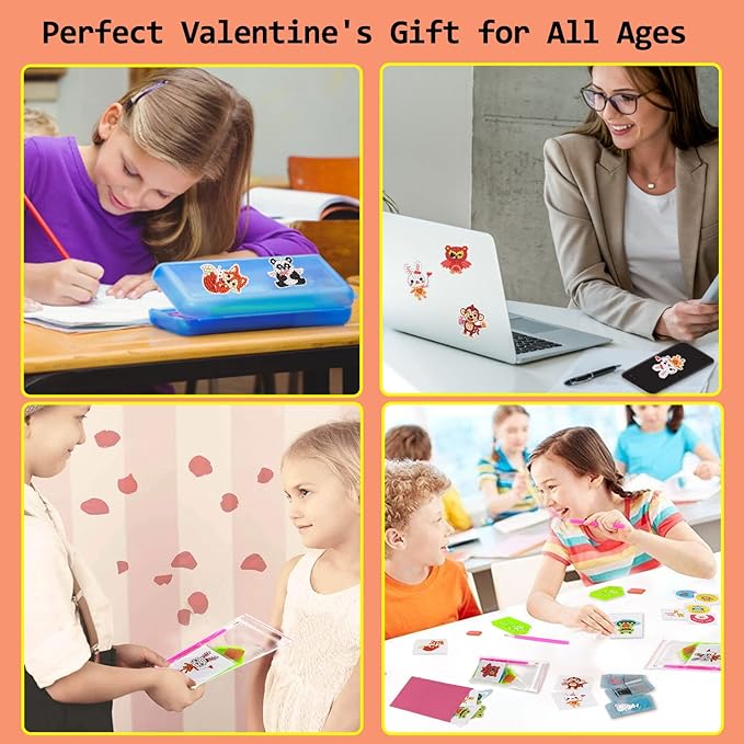 Valentine's Day Cards for Kids - 28pcs Diamond Animal Craft Kits With 7 Different Gem Stickers for School Classroom Exchange Gifts and Decorations