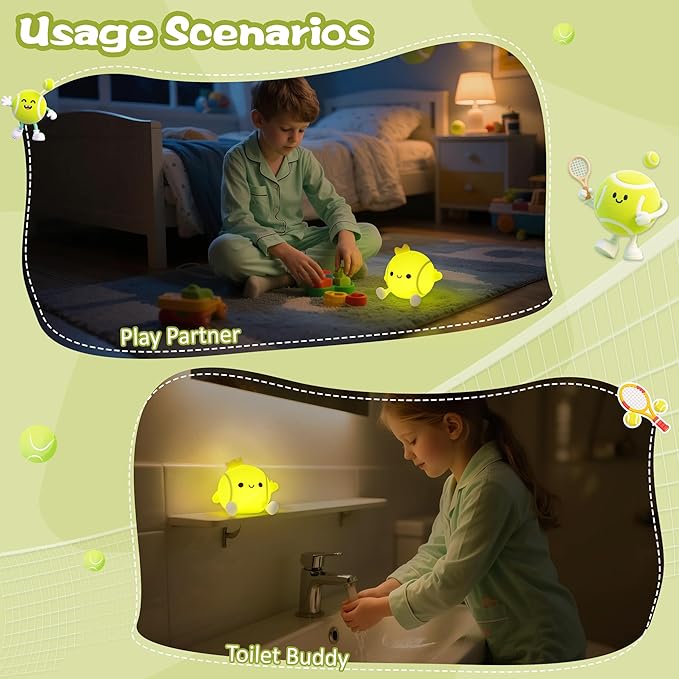 CoolGift Mart Tennis Gifts, Cute Tennis Ball Silicone Night Light, Touch Control & Timer, Suitable for Breastfeeding Reading Working Sleep for Baby Kids Teens Adults Tennis Lovers