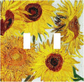 Rustic Sunflower Oil Painting Vintage Flowers Decorative Switch Plates 2 Gang Double Toggle Outlet Light Switch Cover Wall Plate Electrical Faceplate for Bed Room Living Room Decor