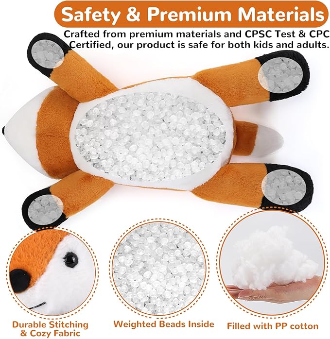 gnomantic Fox Weighted Stuffed Animals - 28 Inch 5.0 Pounds Weighted Plushies Fox - Large Plush Stuffed Animals Pillow - Cute Plush Toys Gifts for Kids & Adults