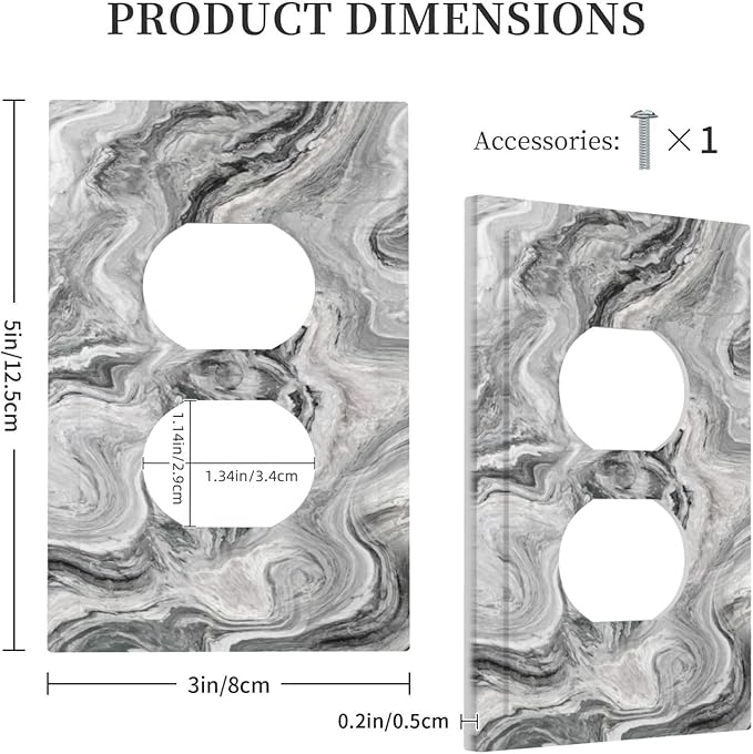 Beautiful Grey Marble Texture Simple Abstract Print Outlet Covers 1 Gang Duplex Light Switch Cover Decorative Switch Plates Electrical Receptacle Faceplate Wall Plate for Bathroom Kitchen Decor
