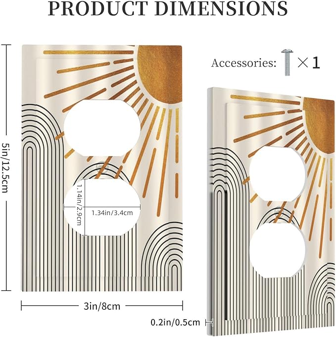 Mid Century Beige Boho Abstract Sun Vintage Arch 1 Gang Outlet Plate Decorative Single Duplex Wall Plate Covers Electrical Receptacle Light Switch Cover Faceplate Switchplate for Country Bedroom Decor