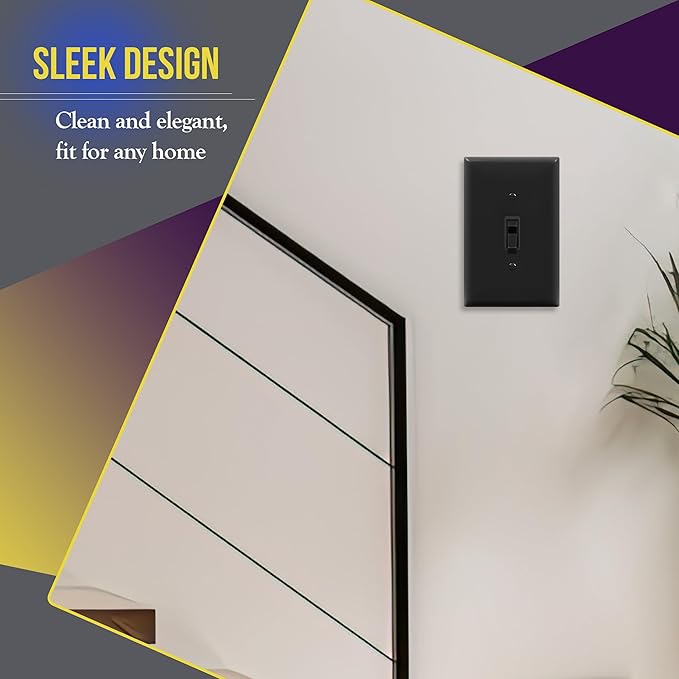 ENERLITES Toggle Light Switch Wall Plate, Gloss Finish, Mid-Size Single Gang 4.88" x 3.11", Unbreakable Polycarbonate Thermoplastic, UL Listed, 8811M-BK, Black