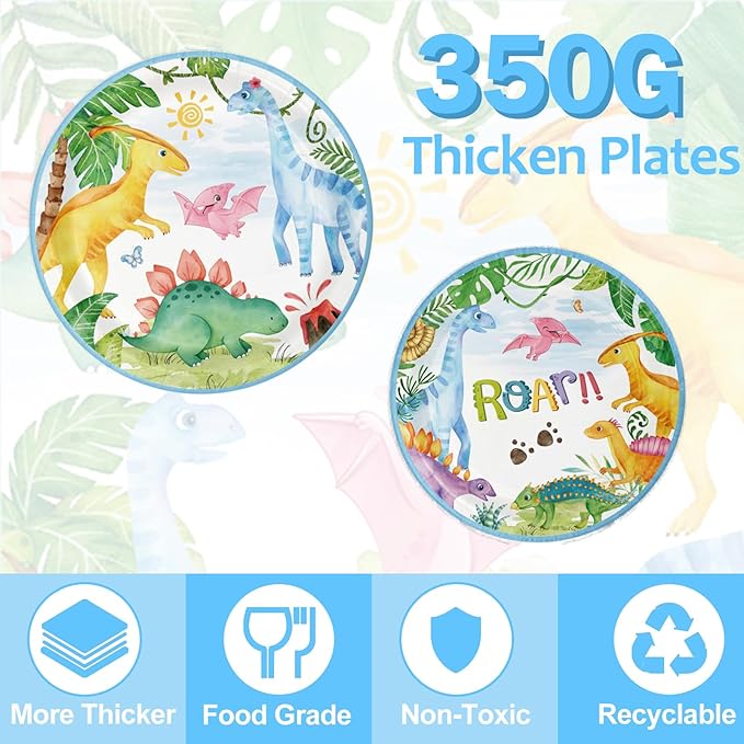 Dinosaur Birthday Party Supplies - 350PCS Dinosaur Themes Party Tableware Set, Bithday Disposable Paper Plates Cups and Napkins For Boys Kids Birthday Baby Shower Decorations, Serve 50
