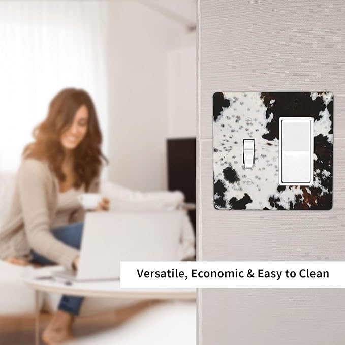 Brown Cheetah Cow Fur Print 2 Gang Single Toggle/Rocker Combination Light Switch Cover Decorative Wall Plate Cover Electrical Faceplate Art Decor