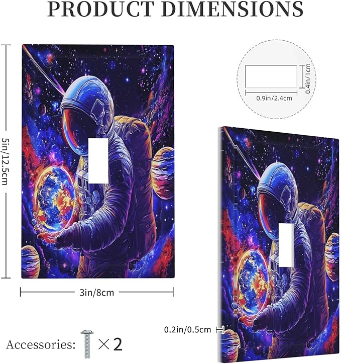Astronaut Space Cool Galaxy Planet Decorative Light Switch Cover 1 Gang Single Toggle Device Electrical Faceplate Switchplates Decorator Outlet Wall Plate for Kids Room Nursery Decor