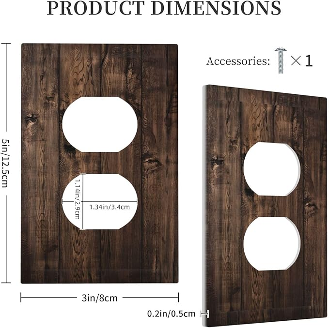 Rustic Brown Wood Plank Vintage Wooden Texture Print Outlet Covers 1 Gang Duplex Light Switch Cover Decorative Switch Plates Electrical Receptacle Faceplate Wall Plate for Farmhouse Home Decor