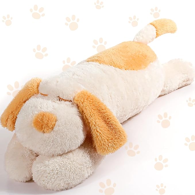 Queekay Dog Body Pillow Stuffed Animals Plush Long Body Pillow for Dogs Large Sleeping Hugging Puppy Cushion Gift for Birthday Party(43.3 Inch,Beige)