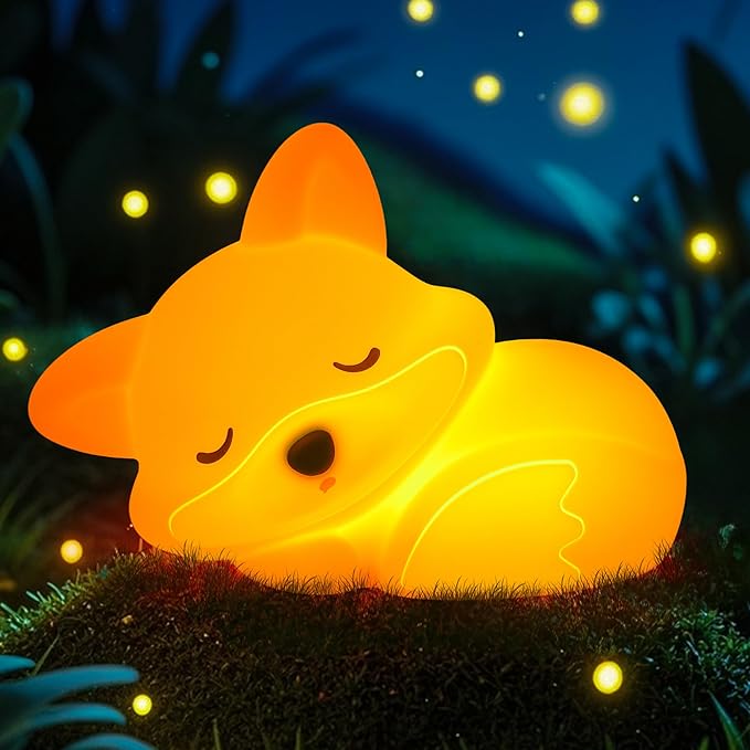 CoolGift Mart Fox Night Light, Cute Fox Silicone Night Light Gifts for Kids, Fox Lamp for Girls Boys Child Baby Nursery, Animal Light with Touch Control, Timer and USB Rechargeable