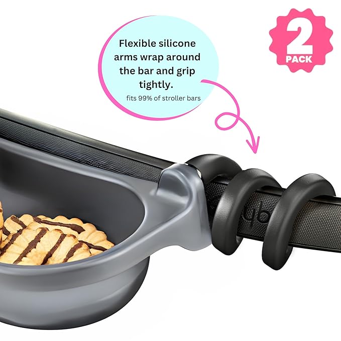 Swanoo Universal Stroller Snack Tray | Pack of 2 | Compatible with Nuna | Stroller Cup Holder | Bumper Bar | Stroller Tray Attachment with Cups Holder for Baby Toddler | Stroller Accessories