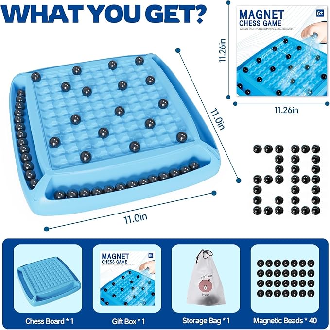 Magnet Game, Board Game for Kids 8-12, Magnetic Games for Kids and Adults Family Game Night, Gift for Kids, Teen, Adult, 2-4 Players (Blue)