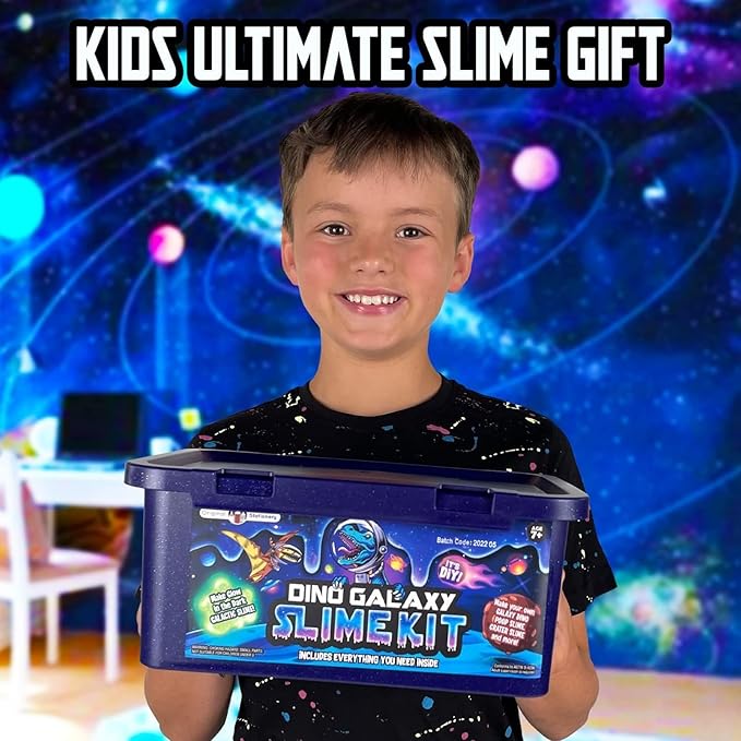 Original Stationery Dinosaur Galaxy Slime Kit for Boys Ages 7-12, DIY Glow-in-The-Dark Slime Set with Glitter & Dinosaur Toys, Fun Space-Themed Craft Activity, Birthday Gift for Kids