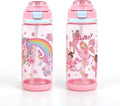 decalsweet Kids Water Bottle 20oz Durable Leak-Proof Plastic Water Cup for Kids Toddlers,With Straw Handle and Pop-Up Spout Cover,Safe for School Sports Daycare Travel & Camp Pack of 2