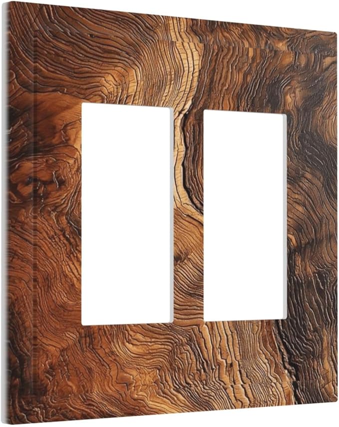 Natural Wood Grain Texture Old Tree Trunk Print Decorative Outlet Covers 2 Gang Double GFCI Rocker Electrical Wall Panels Light Switch Cover Plate for Farmhouse Home Decor