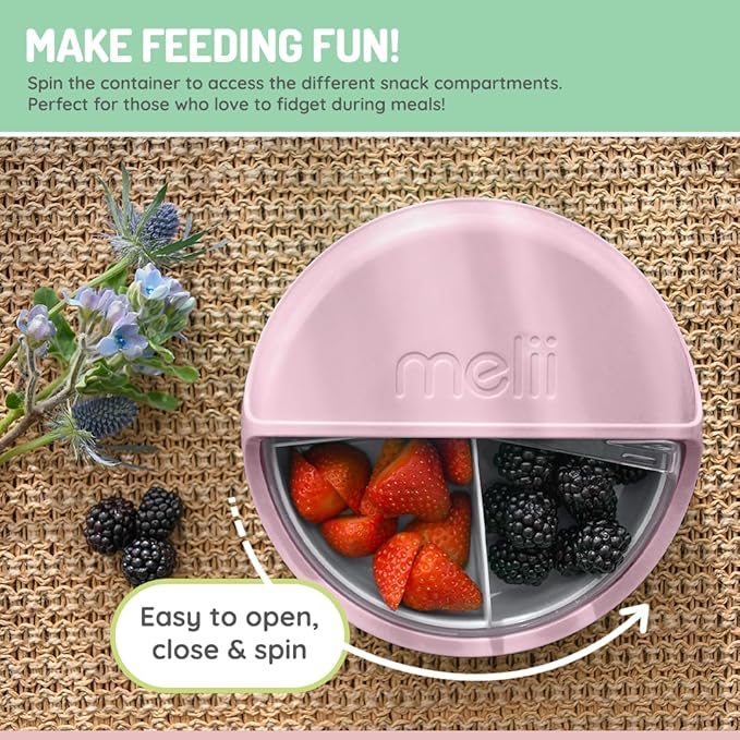 melii Bento Spin Lunch & Snack Container, Food Storage for Kids, BPA-Free, Dishwasher Safe – 4 Compartments, Pink
