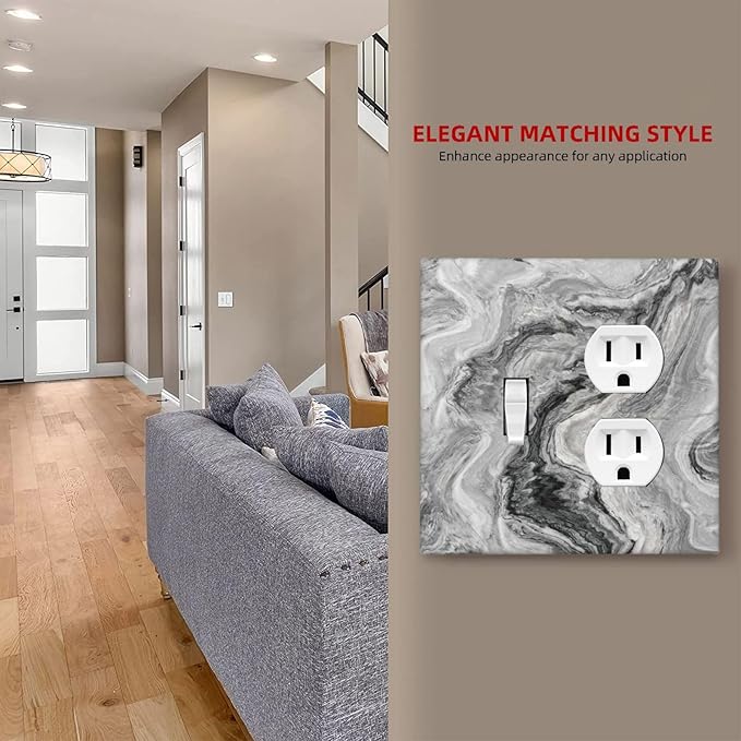 Beautiful Grey Marble Texture Simple Abstract Print Wallplates 1 Toggle 1 Duplex Switch Plate Electrical GFCI Faceplate Decorative Light Switch Covers for Bathroom Kitchen Decor