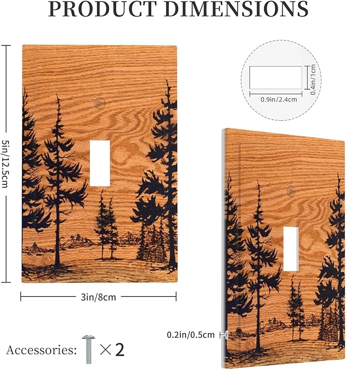 Pine Forest Natural Scenery Silhouette Wood Grain Decorative Light Switch Cover 1 Gang Single Toggle Device Electrical Faceplate Switchplates Decorator Outlet Wall Plate for Farmhouse Home Decor