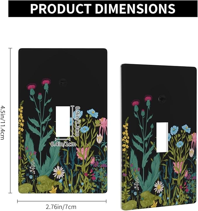 Boho Flowers Colorful Floral Light Switch Cover Plates Decorative Single Toggle Wall Plate, 1 Gang Lightswitch Cover
