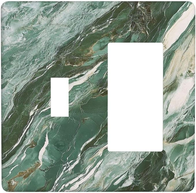 Decorative Toggle Switch Cover Plate with Modern Luxury Green Marble Texture Design 2-Gang 1-Gang Standard Wall Plate Light Switch Cover for Kitchen Bathroom Decor