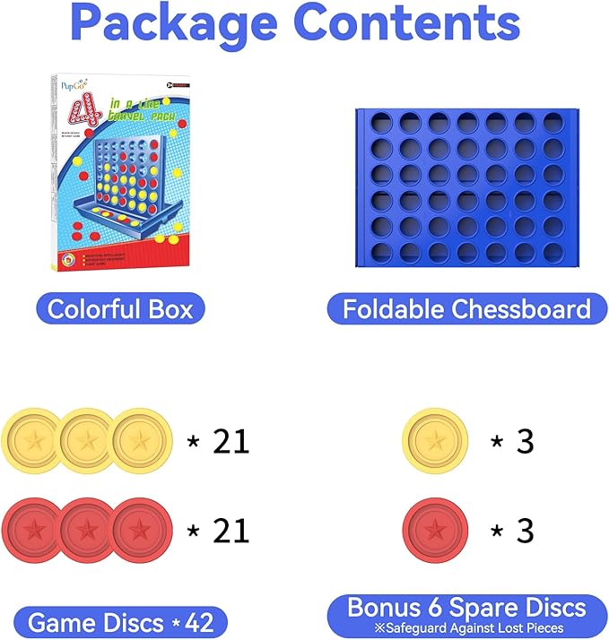 Pup Go Medium Size 4 in a Row Game for Kids Ages 3+, Classic Family Board Game for Kids & Adults, Perfect Educational Toy for Boys Girls, Portable 2-Player Strategy Games Foldable with 6 Spare Discs