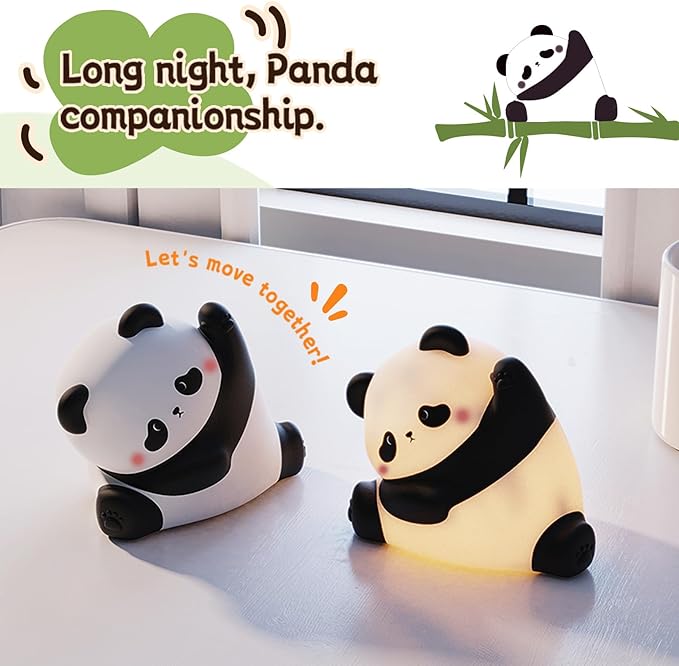 Panda Night Light for Kids, Cute LED Squishy Nursery Night Light 3 Level Dimmable Lamp, Silicone Animal Nightlight USB Charging Port Bedside Table Lamp for Toddler Baby Kids Funny Gifts Bedroom Decor