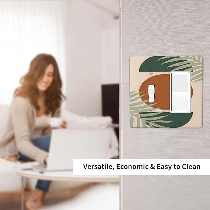 Light Switch Cover Vintage Boho Sun Leaf 2 Gang Toggle Rocker Combo Socket Cover Wall Plates Decorative Switch Plates and Outlet Covers for Bathroom Bedroom Decor