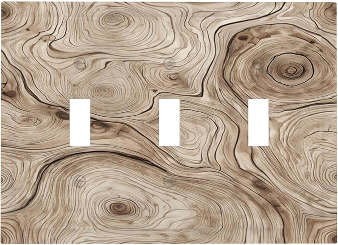 Tree Annual Rings Burl Texture Brown Wood Grain Print Decorative Switch Plates 3 Gang Wall Plate Triple Toggle Light Switch Cover Faceplate Electrical Wall Panels for Farmhouse Bedroom Decor