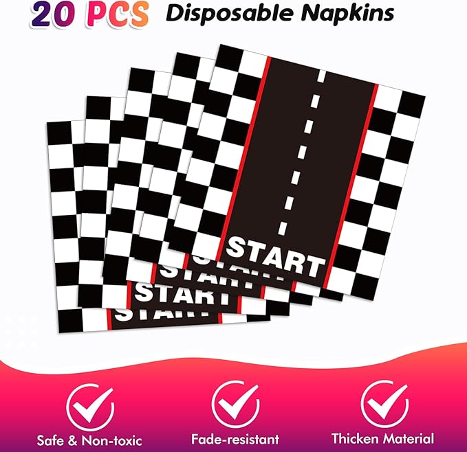 41Pcs Race Car Birthday Party Supplies Inckudes 20 Plates 20 Napkins and 1 Tablecloth, Racing Car Race Track Party Decorations Racing Sports Themed Dinnerware for Kids Boys Baby Shower Home Decor