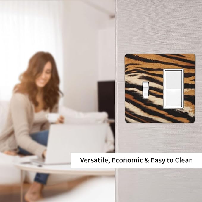 Tiger Texture Wild Animal Skin Pattern Print Outlet Covers 1 Toggle 1 Rocker Combination Decorative Wall Plate Electrical Switch Plates Light Switch Cover Plate for Kids Room Office Decor