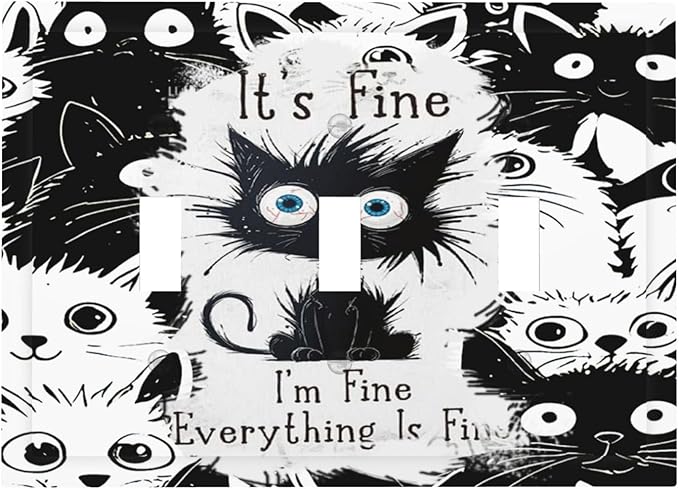 Funny Black Cat Inspirational Quotes Patterns Decorative Switch Plates 3 Gang Wall Plate Triple Toggle Light Switch Cover Faceplate Electrical Wall Panels for Kids Room Nursery Decor
