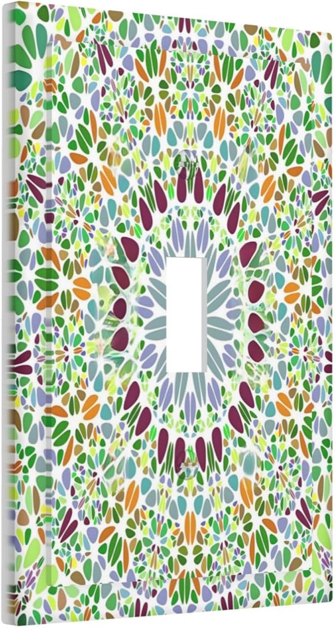 Mandala Flower Abstract Round Mosaic Floral Decorative Light Switch Cover 1 Gang Single Toggle Device Electrical Faceplate Switchplates Decorator Outlet Wall Plate for Bedroom Living Room Decor