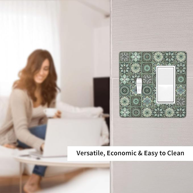 Moroccan Mandala Tile Floral Talavera Tiles Outlet Covers 1 Toggle 1 Rocker Combination Decorative Wall Plate Electrical Switch Plates Light Switch Cover Plate for Bathroom Kitchen Decor