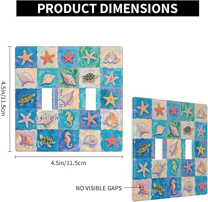 Sea Turtle Starfish Ocean Double Toggle Wall Plate Decorative 2 Gang Light Switch Covers Electrical Switchplate Home Decorate Faceplat for Bathroom Bedroom Kitchen Room 4.5 x 4.5 Inch
