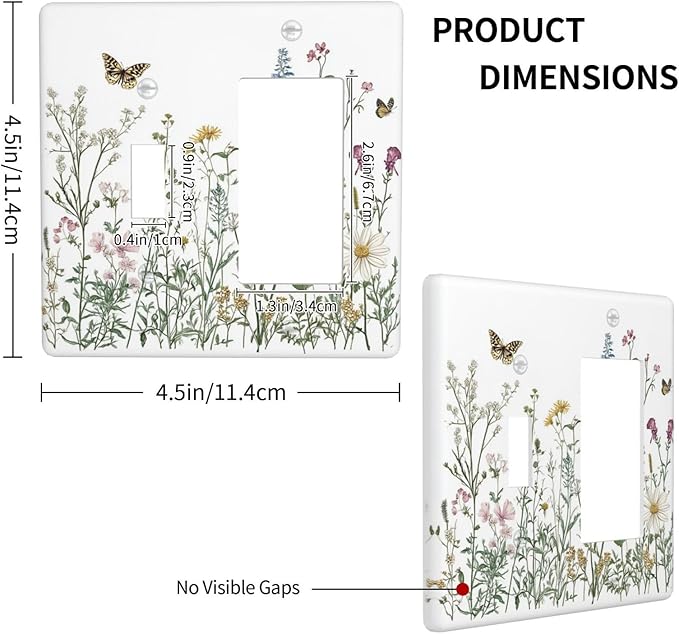 Outlet Covers Rustic Wildflowers Butterfly Colorful Floral 1 Toggle 1 Rocker Combination Decorative Wall Plate Electrical Switch Plates Light Switch Cover Plate For Bed Room Living Room