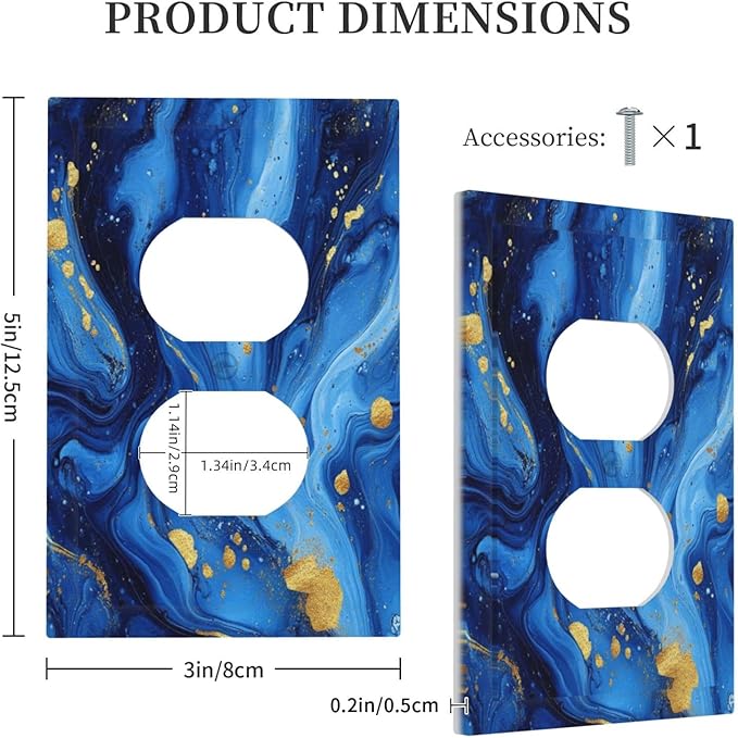 Outlet Covers Navy Blue Gold Marble Abstract Luxury 1 Gang Duplex Light Switch Cover Plate Decorative Wall Plates Socket Cover Electrical Switchplate for Bathroom Home Decor