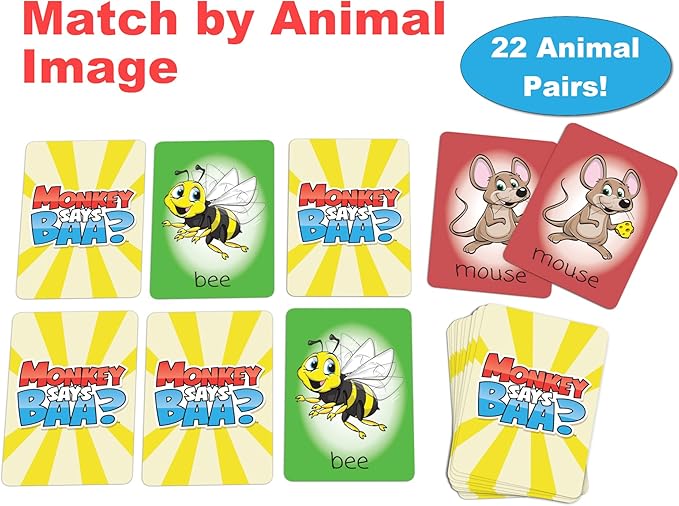 Monkey Says Baa? – Animal Matching Game for Kids Ages 4 and Up | Fun Preschool Learning Activities with Mimicked Animal Sounds & Charades for Sensory Play – Birthday Gift for Boys & Girls