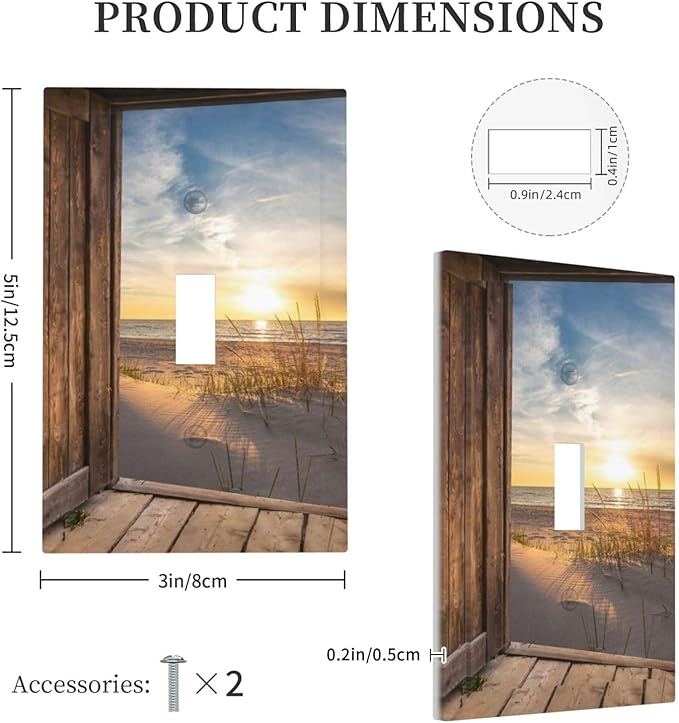 Sun Beach Grass Ocean Landscape Single Toggle Wall Plate Covers 1 Gang Light Switch Cover Farmhouse Western Brown Barn Door Faceplate Decorative Electrical for Bathroom Kitchen Home Decor